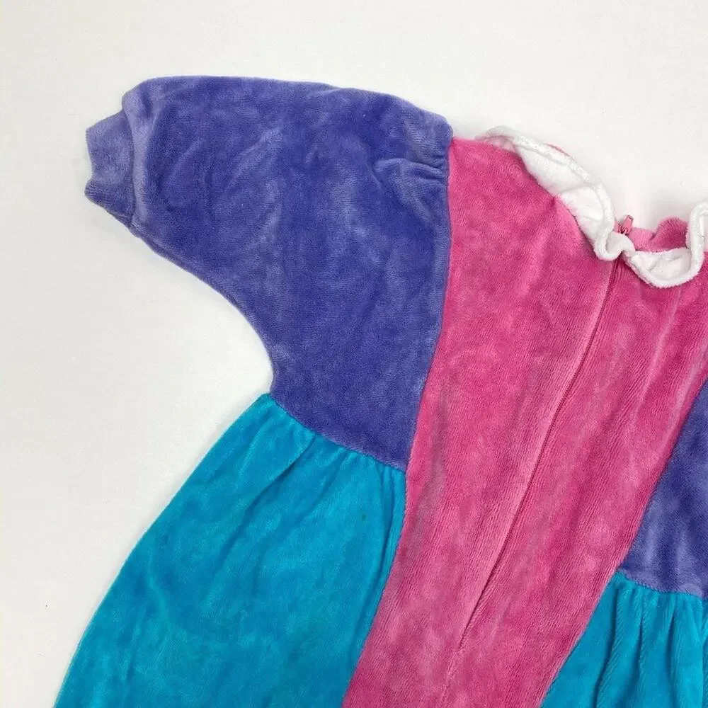 Vintage Girls Bright Color Block Velour Jumpsuit 6-9 Months